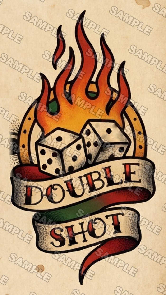 DOUBLE SHOT のマス。燃えあがる炎と2つのサイコロが描かれている